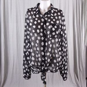 Zoe & Rachel Sheer Black & While Polk a Dot Blouse